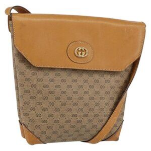 Authentic GUCCI Micro GG Supreme Shoulder Bag PVC Beige Gold